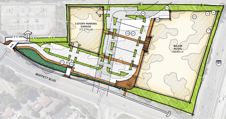Architectural design plans for the Moffett Gateway in Mountain View California